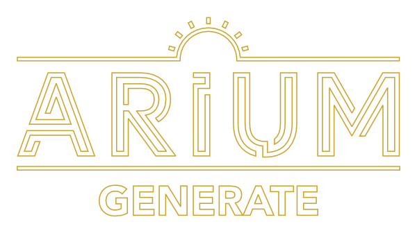 Arium Generate Logo: White with Gold border.